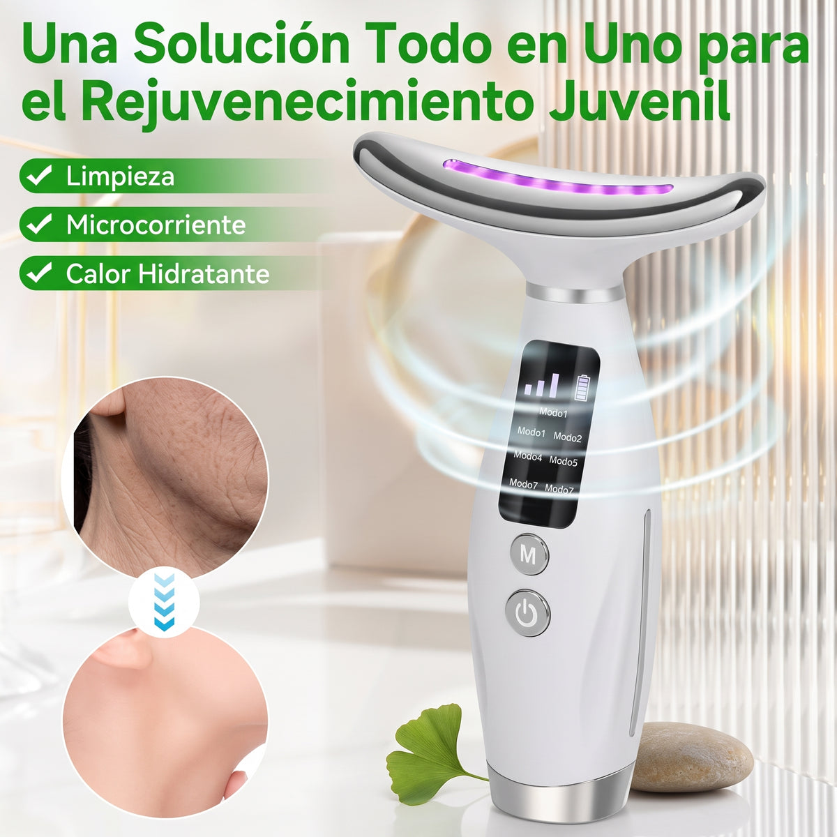 Masajeador facial y de cuello con luz LED